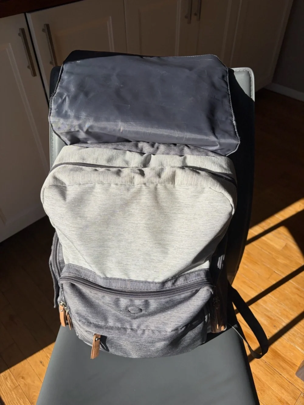 Eddie Bauer Cascade Gray Two-Tone Canvas Backpack with Brown Trim